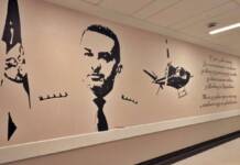 Mural zahvalnosti Bobanu Kusturiću u Bolnici “Sveti arhiđakon Stefan – 9. januar” u Trebinju